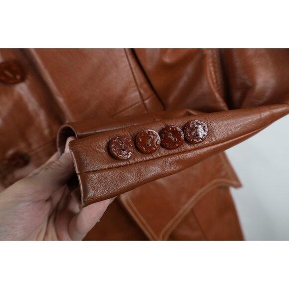 Vintage 60s 70s Streetwear Mens 44 Rabbit Fur Trim Leather Trench Coat Jacket - Picture 5 of 16